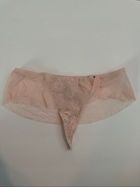 Victoria's Secret Sheer Lace Skirt Thong Panty in Light Pink and Silver Y2K NWT